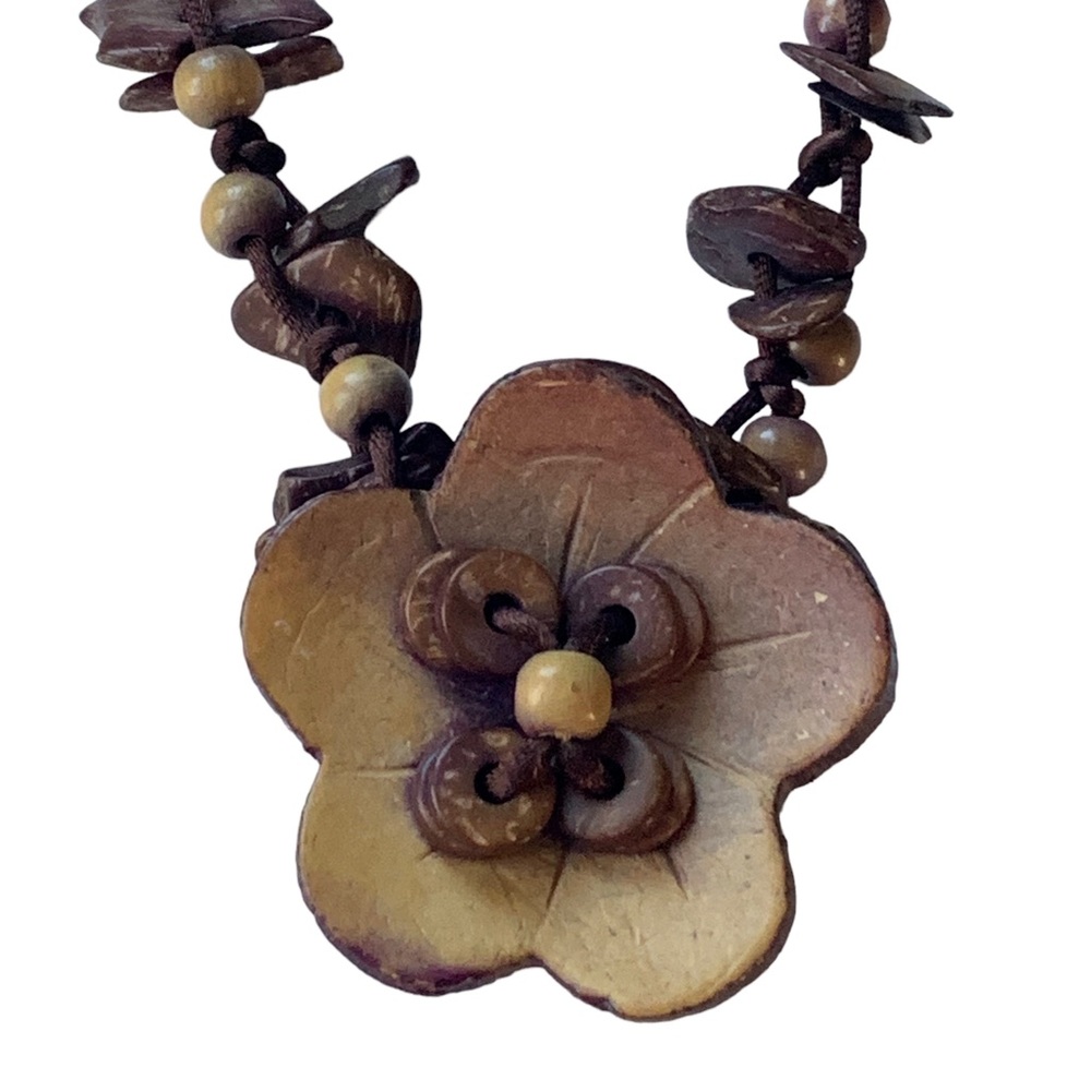 Belt/Necklace Coconut Shell Bead Flower Boho Bohemian Hippie Tropical Jewelry - Picture 2 of 14